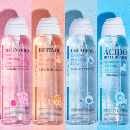 ULTRAMO Spray Hidratante 160ml, Colágeno, Retinol, Ácido Hialurónico, Niacinamida, Sérum Hidratante Profundo, Fresco y No Pegajoso, Múltiples Usos Hidratación Diaria y Prebase