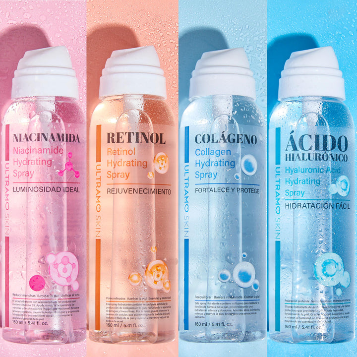 ULTRAMO Spray Hidratante 160ml, Colágeno, Retinol, Ácido Hialurónico, Niacinamida, Sérum Hidratante Profundo, Fresco y No Pegajoso, Múltiples Usos Hidratación Diaria y Prebase