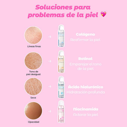 ULTRAMO Spray Hidratante 160ml, Colágeno, Retinol, Ácido Hialurónico, Niacinamida, Sérum Hidratante Profundo, Fresco y No Pegajoso, Múltiples Usos Hidratación Diaria y Prebase