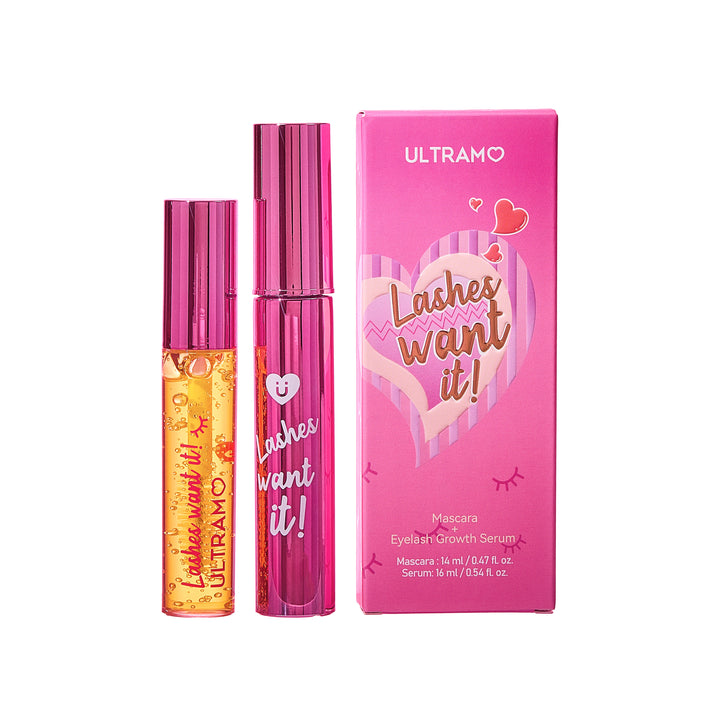 ULTRAMO Lashes Want it Mascara 14ml y suero de crecimiento de pestañas 16ml Set D2398