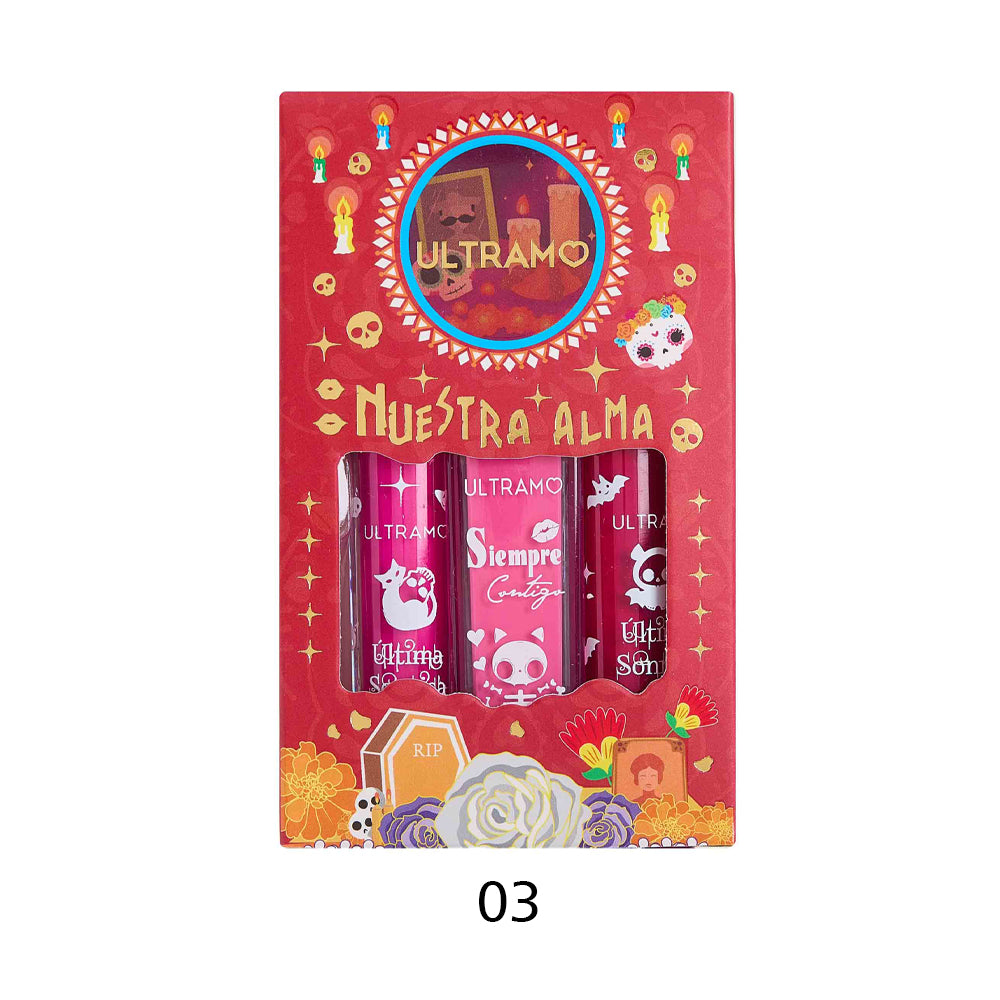 ULTRAMO Trío Labiales Líquidos WC052 El Día de los Muertos Herramientas y Accesorios de Maquillaje Regalo