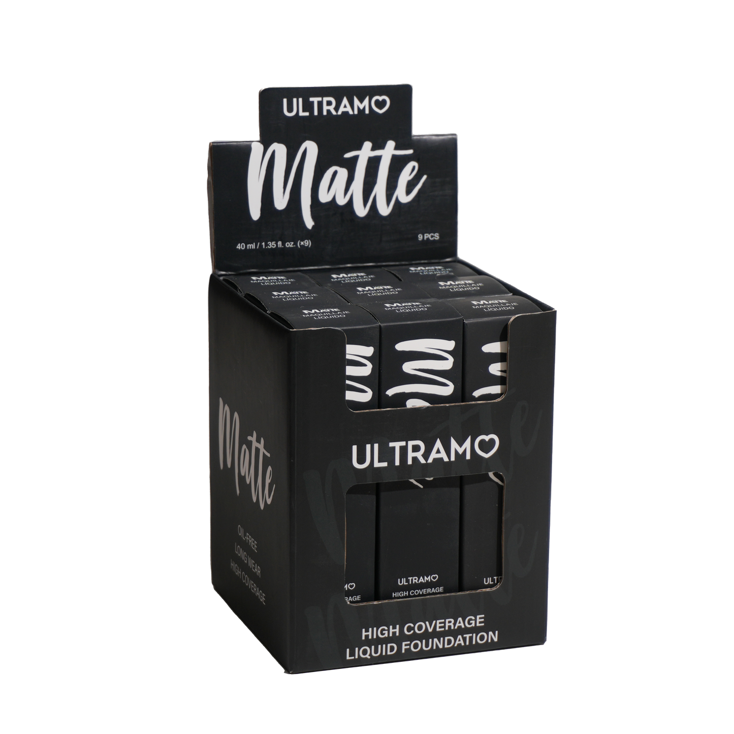 ULTRAMO Base De Maquillaje Matte 40ml I8002, Control de Grasa, Resistente al Agua, Cobertura Total, Corrige Imperfecciones y Contornos, Larga Duración