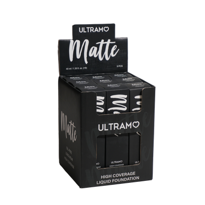 ULTRAMO Base De Maquillaje Matte 40ml I8002, Control de Grasa, Resistente al Agua, Cobertura Total, Corrige Imperfecciones y Contornos, Larga Duración