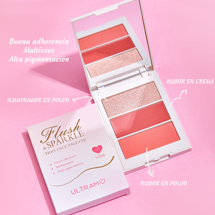 ULTRAMO 3 Colour Rectangle Highlighting Blush Palette 4 juegos de colores WE072