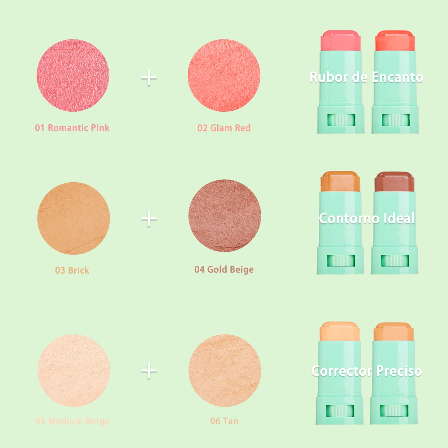 ULTRAMO 6-color rotating flat tube blush + contour + concealer stick WE084