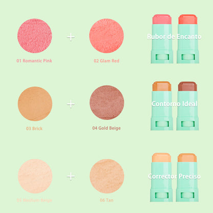 ULTRAMO 6-color rotating flat tube blush + contour + concealer stick WE084