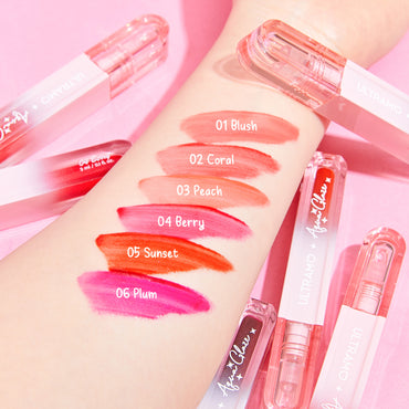 Swatches del brillo labial acuoso ULTRAMO WH073 en seis tonos