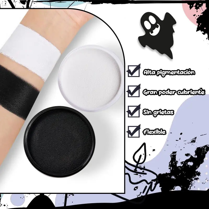 ULTRAMO Kit Pintura Facial Blanco y Negro Body Paint FM702